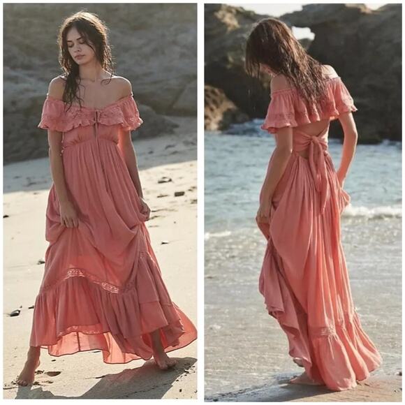 Free People Boho Maxi Dress in Burnt Coral Size XS New - Picture 1 of 7